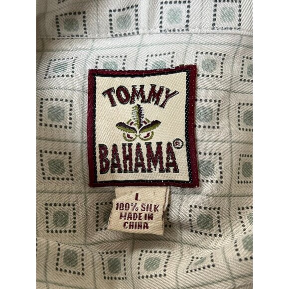 Tommy Bahama Mens White Geometric‎ Button Up Silk Shirt Short Sleeve Size L - Picture 2 of 10